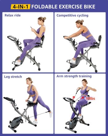 BARWING Stationary Exercise Bike for Home Workout | 4 IN 1 Foldable Indoor Cycling Bike for Seniors | 330LB Capacity, 16-Level Magnetic Resistance, Seat Backrest Adjustments