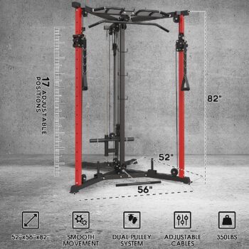 Cable Crossover Machine, syedee Functional Trainer with 17 Height Positions, Cable Fly Machine, 350lbs Home Gym Equipment with Pulley System, Pull-Up Bar, Cable Bar, and LAT Pull Down System