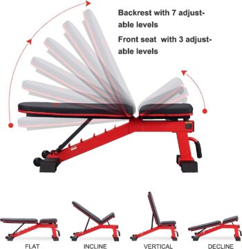 DERACY Adjustable Weight Bench for Full Body Workout, Incline and Decline Weight Bench for Indoor Workout, Home Gym