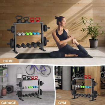 JX FITNESS Dumbbell Rack, 3 Tier Weights Storage Rack for Dumbbells, Weight Plates, and Kettlebells (1100 Pounds Weight Capacity, 2022 Version)