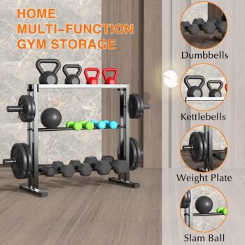 JX FITNESS Dumbbell Rack, 3 Tier Weights Storage Rack for Dumbbells, Weight Plates, and Kettlebells (1100 Pounds Weight Capacity, 2022 Version)