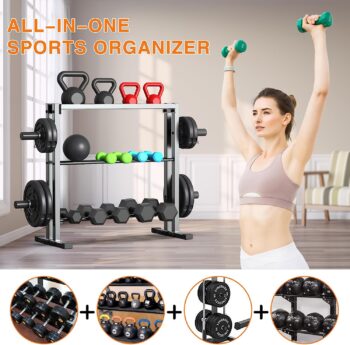 JX FITNESS Dumbbell Rack, 3 Tier Weights Storage Rack for Dumbbells, Weight Plates, and Kettlebells (1100 Pounds Weight Capacity, 2022 Version)