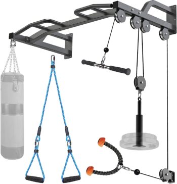 Kipika Wall Mounted Multifunction Cable Pulley System Gym, Cable Machine LAT Pulldown Attachments, Heavy Duty Pull Up Bar, DIY Home Gym Pulley Cable Machine Attachment System, Punching Bag Hanger