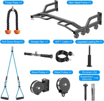 Kipika Wall Mounted Multifunction Cable Pulley System Gym, Cable Machine LAT Pulldown Attachments, Heavy Duty Pull Up Bar, DIY Home Gym Pulley Cable Machine Attachment System, Punching Bag Hanger