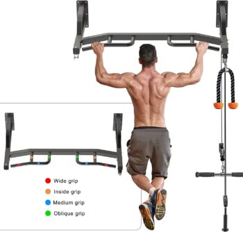 Kipika Wall Mounted Multifunction Cable Pulley System Gym, Cable Machine LAT Pulldown Attachments, Heavy Duty Pull Up Bar, DIY Home Gym Pulley Cable Machine Attachment System, Punching Bag Hanger