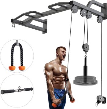 Kipika Wall Mounted Multifunction Cable Pulley System Gym, Cable Machine LAT Pulldown Attachments, Heavy Duty Pull Up Bar, DIY Home Gym Pulley Cable Machine Attachment System, Punching Bag Hanger