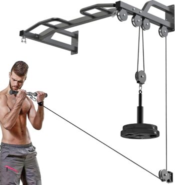 Kipika Wall Mounted Multifunction Cable Pulley System Gym, Cable Machine LAT Pulldown Attachments, Heavy Duty Pull Up Bar, DIY Home Gym Pulley Cable Machine Attachment System, Punching Bag Hanger