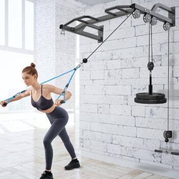 Kipika Wall Mounted Multifunction Cable Pulley System Gym, Cable Machine LAT Pulldown Attachments, Heavy Duty Pull Up Bar, DIY Home Gym Pulley Cable Machine Attachment System, Punching Bag Hanger