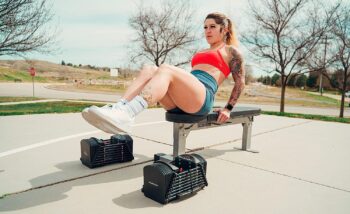 POWERBLOCK Travel Bench, Workout Bench, Folds Up for Easy Storage, Innovative Workout Equipment, Home & Commercial Gyms, Comfortable High Density Foam Upholstery Silver