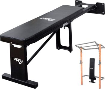 PRx Performance Wall Mounted Flat Weight Bench Folds onto Wall Rack Space Saving Home Gym Fitness Equipment Workout Exercise Steel Folding Training Full Body