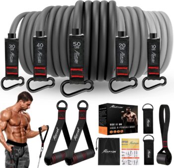 Resistance Bands, Exercise Bands with Handles, Fitness Bands, Workout Bands with Door Anchor and Ankle Straps, for Heavy Resistance Training, Physical Therapy, Shape Body, Yoga, Home Workout Set