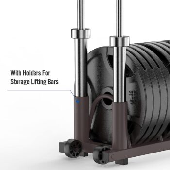 Royal Fitness Horizontal Weight Plate Rack Organizer and Olympic Bar Holder with Handle and Wheels, Plate Storage