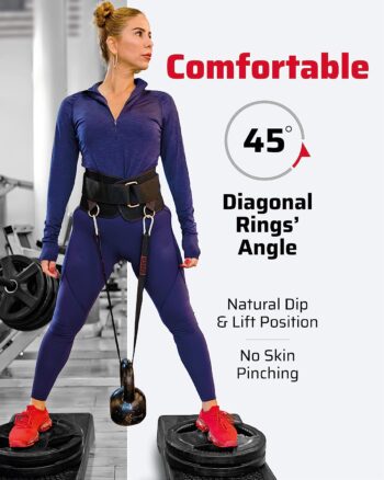 THEFITGUY Ultimate Dip Belt | Secure Closure - No Sliding Down | Structured Back Support | 45-Angle Rings - Comfort Dip Position | 40” Strap & 2 Snap Hooks - for Dips, Pull-Ups, Squats, Weight Lifting