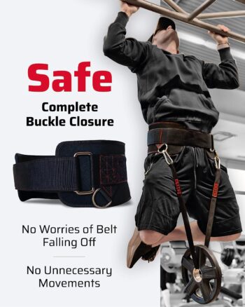 THEFITGUY Ultimate Dip Belt | Secure Closure - No Sliding Down | Structured Back Support | 45-Angle Rings - Comfort Dip Position | 40” Strap & 2 Snap Hooks - for Dips, Pull-Ups, Squats, Weight Lifting