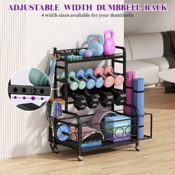 Weight Rack for Dumbbells, Dumbbell Rack Weight Stand, VOPEAK Home Gym Storage Rack for Yoga Mat Kettlebells and Strength Training Equipment, Weight Storage Holder Rack for Dumbbells with Wheels