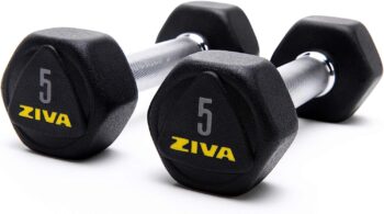 ZIVA Hexagon RPU Dumbbells – Commercial-Grade Hard Wearing Rubber Urethane Coating, Solid Steel Core - Designed for Rigorous Exercise Weight Training - Sold as Pairs (25-50lb Pair Ship by Piece)