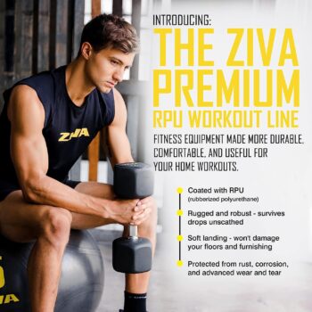 ZIVA Hexagon RPU Dumbbells – Commercial-Grade Hard Wearing Rubber Urethane Coating, Solid Steel Core - Designed for Rigorous Exercise Weight Training - Sold as Pairs (25-50lb Pair Ship by Piece)