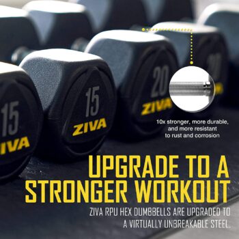 ZIVA Hexagon RPU Dumbbells – Commercial-Grade Hard Wearing Rubber Urethane Coating, Solid Steel Core - Designed for Rigorous Exercise Weight Training - Sold as Pairs (25-50lb Pair Ship by Piece)