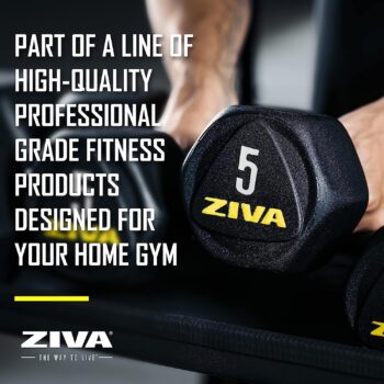 ZIVA Hexagon RPU Dumbbells – Commercial-Grade Hard Wearing Rubber Urethane Coating, Solid Steel Core - Designed for Rigorous Exercise Weight Training - Sold as Pairs (25-50lb Pair Ship by Piece)