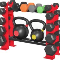 FISUP Weight Rack for Dumbbells, Dumbbell Rack Stand Only 450LBS Capacity Weight Rack for Home Gym Strength Training Dumbbell Racks Red and Black 5 Tier