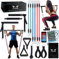 FITI DARE Portable Pilates Bar Kit with Adjustable Resistance Band (25,30,35lb) | Home Workout Equipment for Women&Men of All Heights | Fitness Bands Set | Outdoor Full Body Exercise Gym with Video