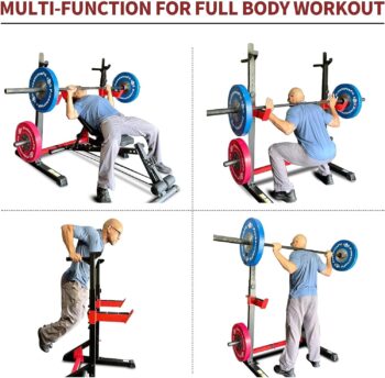 HARISON Multifunction Squat Rack with Adjustable Weight Bench, Heavy Duty Barbell Rack with Pull Up Bar Station for Home Gym