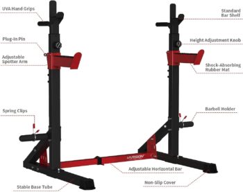 HARISON Multifunction Squat Rack with Adjustable Weight Bench, Heavy Duty Barbell Rack with Pull Up Bar Station for Home Gym