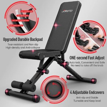 JOROTO MD35 Adjustable Weight Bench 8x4x3x3 Positions- 700 Pounds Load Foldable Strength Training Benches for Full Body Workout Bench Press (With Fast Auto-lock Adjustments)