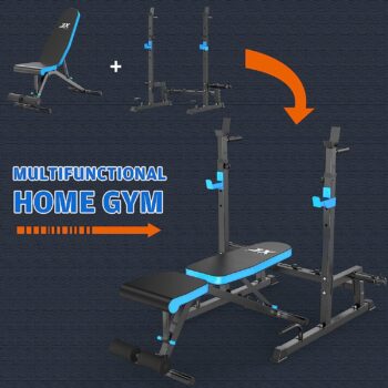 JX FITNESS Weight Bench with Squat Rack, Bench Press Rack Two Piece Set Adjustable Bench & Barbell Rack Stand for Home Gym Full-Body Workout