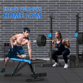 JX FITNESS Weight Bench with Squat Rack, Bench Press Rack Two Piece Set Adjustable Bench & Barbell Rack Stand for Home Gym Full-Body Workout