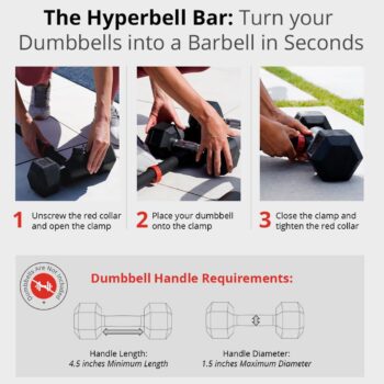 Jayflex Hyperbell Dumbbell Converter - Convert Dumbbells to Barbell Set and Kettlebell for Home Fitness - Adjustable & Up to 200 lb Capacity Weight Barbell for Weight Lifting