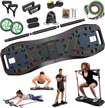 LALAHIGH Portable Exercise Equipment. 25 in 1 Work from Home Fitness with 22 Gym Accessories., Push Up Board with Resistance Bands, Ab Roller Wheel,Full Body Workout at Home