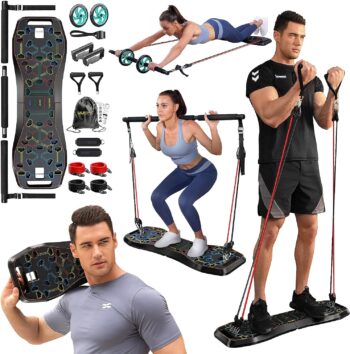 LALAHIGH Portable Exercise Equipment. 25 in 1 Work from Home Fitness with 22 Gym Accessories., Push Up Board with Resistance Bands, Ab Roller Wheel,Full Body Workout at Home