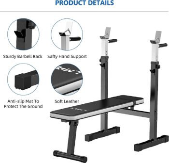 Lmdex Adjustable Weight Bench Press with Squat Rack Folding Multi-Function Dip Station for Full Body Workout Home Gym Strength,Grey