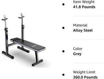 Lmdex Adjustable Weight Bench Press with Squat Rack Folding Multi-Function Dip Station for Full Body Workout Home Gym Strength,Grey