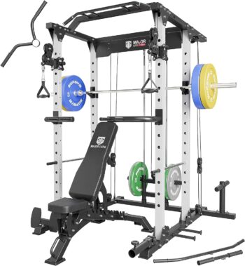 MAJOR LUTIE Power Cage, PLM03 1400 lbs Multi-Function Power Rack with Adjustable Cable Crossover System and More Training Attachment