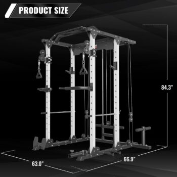 MAJOR LUTIE Power Cage, PLM03 1400 lbs Multi-Function Power Rack with Adjustable Cable Crossover System and More Training Attachment