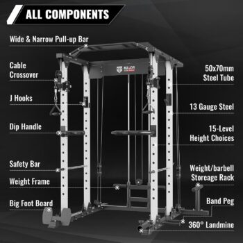 MAJOR LUTIE Power Cage, PLM03 1400 lbs Multi-Function Power Rack with Adjustable Cable Crossover System and More Training Attachment