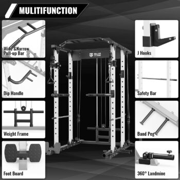 MAJOR LUTIE Power Cage, PLM03 1400 lbs Multi-Function Power Rack with Adjustable Cable Crossover System and More Training Attachment