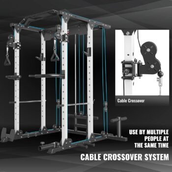 MAJOR LUTIE Power Cage, PLM03 1400 lbs Multi-Function Power Rack with Adjustable Cable Crossover System and More Training Attachment