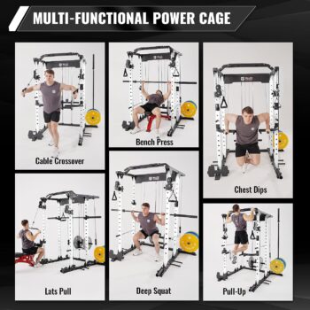 MAJOR LUTIE Power Cage, PLM03 1400 lbs Multi-Function Power Rack with Adjustable Cable Crossover System and More Training Attachment