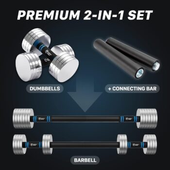 Northdeer 2.0 Upgraded Adjustable Steel Dumbbells, 40Lbs Free Weight Set with Connector, 2 in 1 Dumbbell Barbell Set, Home Gym Workout for Men and Women, Compatible with Version 1.0 Dumbbell Set