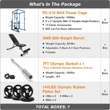 RitFit Squat Rack Power Cage Home Gym Package, Includes 1000LBS Power Rack with Optional LAT Pull Down or Cable Crossover System, Weight Bench, Rubber/Bumper Plates Set with Olympic Barbell