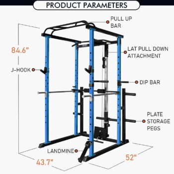 RitFit Squat Rack Power Cage Home Gym Package, Includes 1000LBS Power Rack with Optional LAT Pull Down or Cable Crossover System, Weight Bench, Rubber/Bumper Plates Set with Olympic Barbell