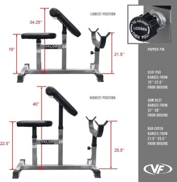 Valor Fitness CB Preacher Curl Bench for Bicep Curl Support Meant for Curling with EZ Curl Bar (Sold Separately)