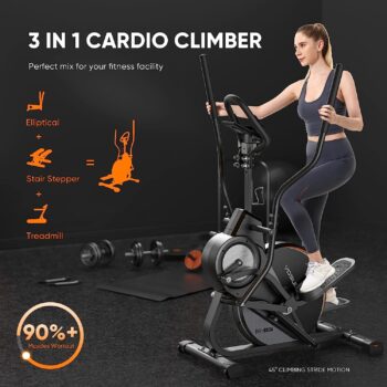 YOSUDA Pro Cardio Climber Stepping Elliptical Machine, 3 in 1 Elliptical, Total Body Fitness Cross Trainer with Hyper-Quiet Magnetic Drive System, 16 Resistance Levels, LCD Monitor & iPad Mount