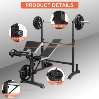 Edostory Olympic adjustable Weight Bench Set, Workout Equipment for Home Workouts, Bench Press with Preacher Curl, Leg Developer, Home Gym Full Body Workout