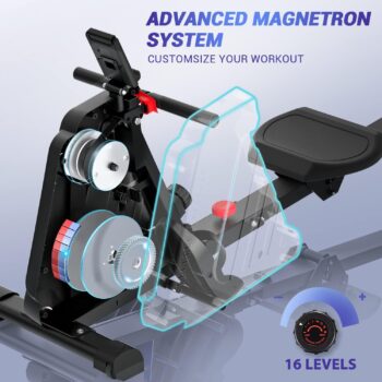 Rowing Machine, DMASUN Magnetic Rower 350 LB Weight Capacity Row Machine with 16 Level Resistance, LCD Display & Comfortable Seat Cushion, Rowing Machines for Home Use Foldable