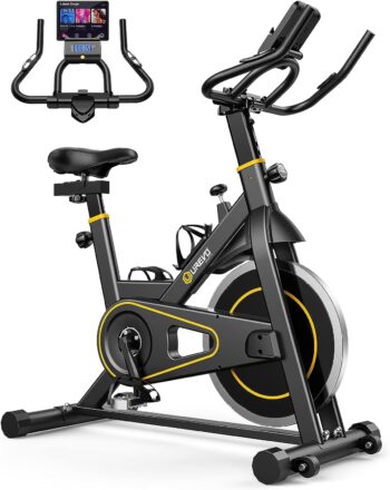 UREVO indoor Cycling Bike, Stationary Bike, Exercise Bike with Ipad Mount, Comfortable Seat Cushion, Silent Belt Drive Cycle Bike for Home Workouts Gym