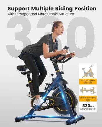 UREVO indoor Cycling Bike, Stationary Bike, Exercise Bike with Ipad Mount, Comfortable Seat Cushion, Silent Belt Drive Cycle Bike for Home Workouts Gym